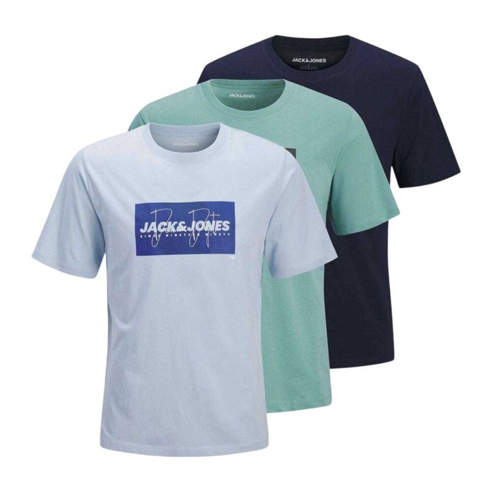 Jack And Jones Childrens/Kids Logo T-Shirt (Pack of 3) / Navy/Mint/Blue